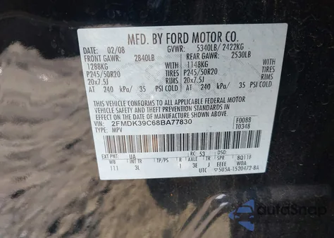 2008 Ford Edge Limited z USA, uszkodzony, nr VIN 2FMDK39C68BA77830